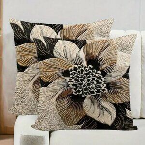 Decorative Throw Pillows Black Brown & Cream 18"x18" Velveteen Feel - BEAUFIFUL